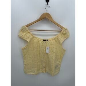 Gap Top Women Small Yellow Button Front Eyelet Milkmaid Blouse Feminine